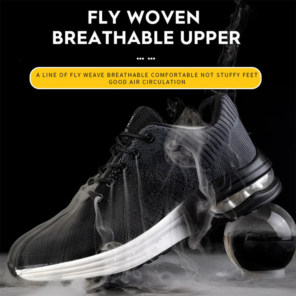 Air Cushion For Men Women Breathable Work Sneakers New Steel Toe Shoes Safety Protective Shoe 240904