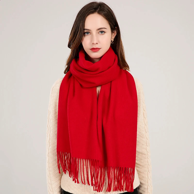 Winter 100% Real Wool Scarf Women Shawls Camel Cashmere Scarf Bufandas Solid Pashmina Thicken Warm Foulard Femme 240909