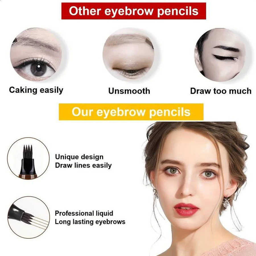 Waterproof Eyebrow Pen Microblading Eyebrow Pencil With 4 Split Head Natural Looking Brows Makeup 5 Colors 240914