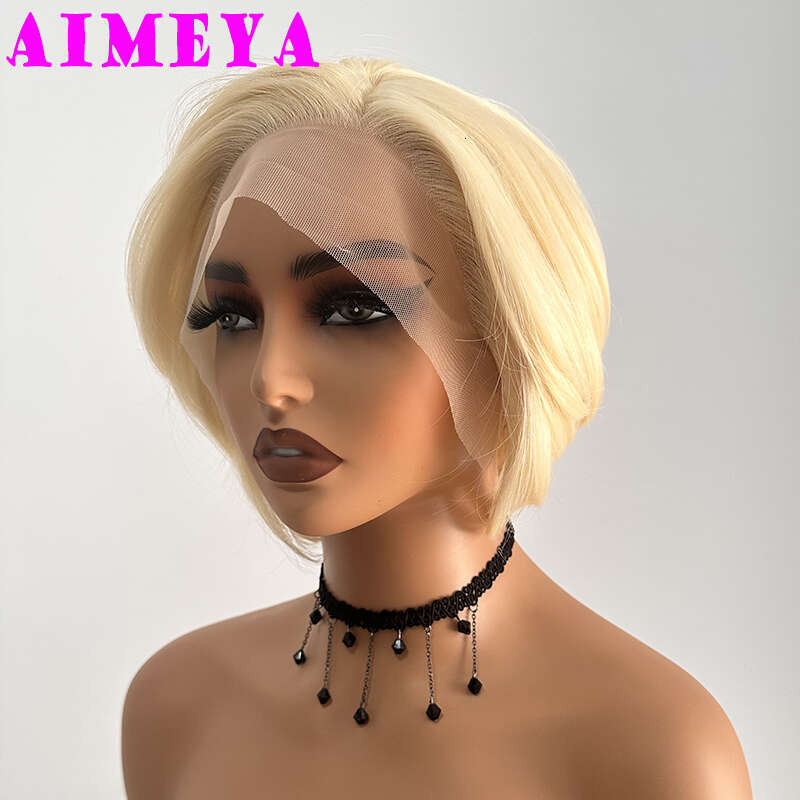 AIMEYA 613 Blonde Short Wigs Natural Looking E Cut Heat Resistant Synthetic Hair Lace Front Wig Daily Use Cosplay Party