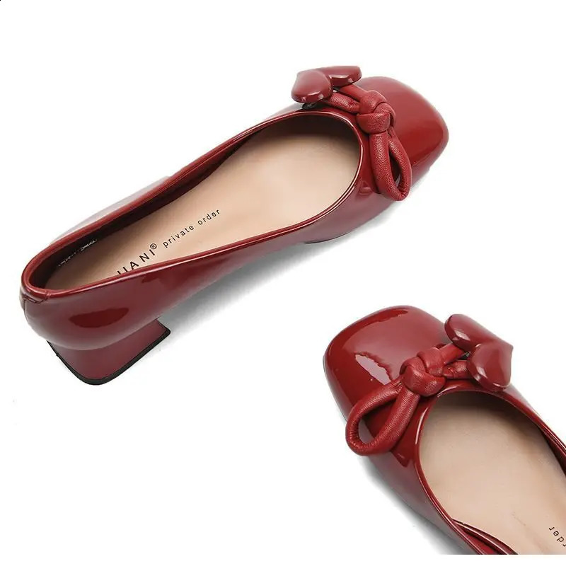 Red with Bow Kawaii Ladies Summer Footwear Square Heels Shoes for Women Medium Cute Korean Style High Quality Vacation Y2k 240904