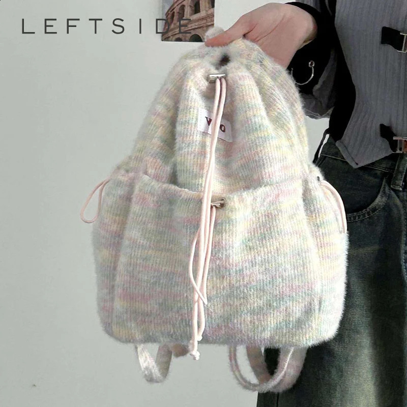 LEFTSIDE Korean fashion casual style plush brushed womens backpack winter backpack student travel backpack 240912