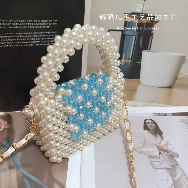 DHwanglijia Customized Crystal Bag Fashion INS Handmade Acrylic designer bag Bead Chain Cross Body Mini Pearl Womens Handbag 240913