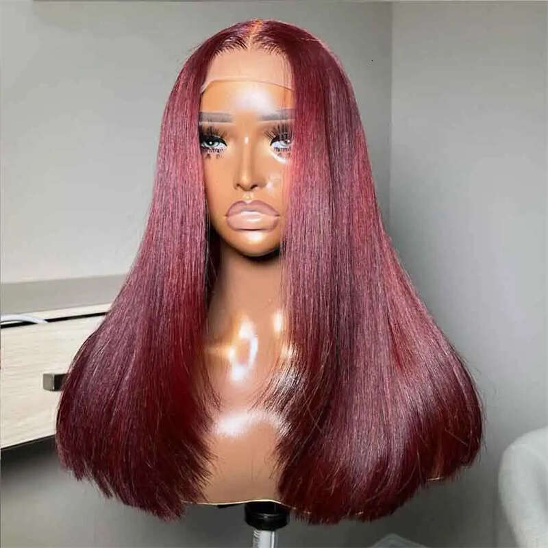 Brown Straight Front Cut Wig Glueless Layered Lace Wigs Synthetic Butterfly Haircut Natural Haire