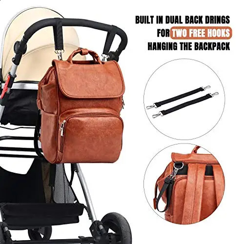PU Leather Diaper Bag Backpack Unisex Baby Travel Bag with Changing Mat Large Capacity Travel Diaper Backpack for Mom 240903