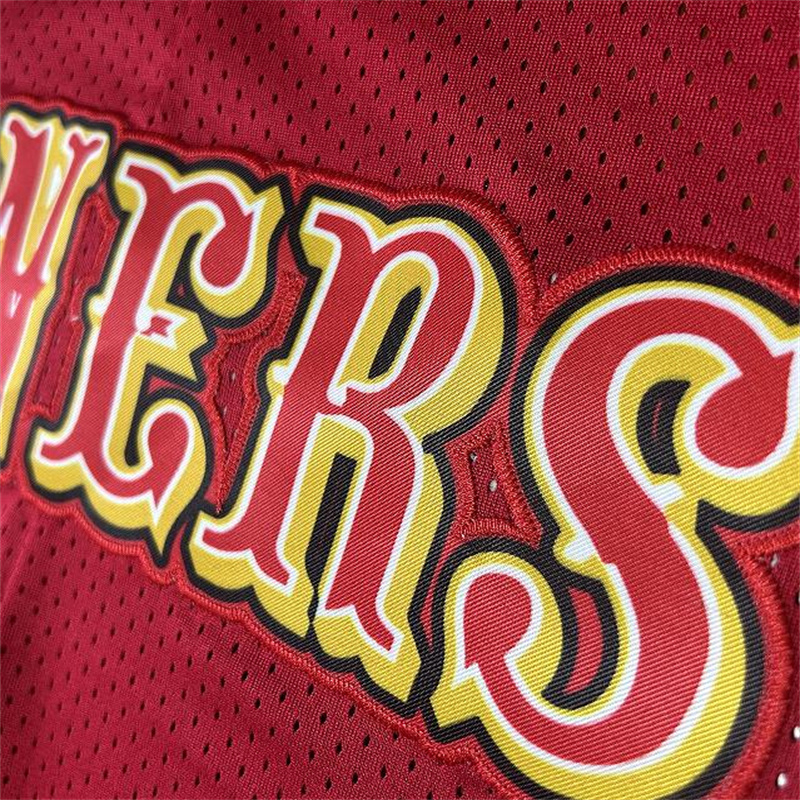 Men's Red Basketball Shorts with Pockets Retro Ninerses 16 Mesh Embroidered Sport Shorts Fans Casual Athletic Shorts Hip street sports casual pan