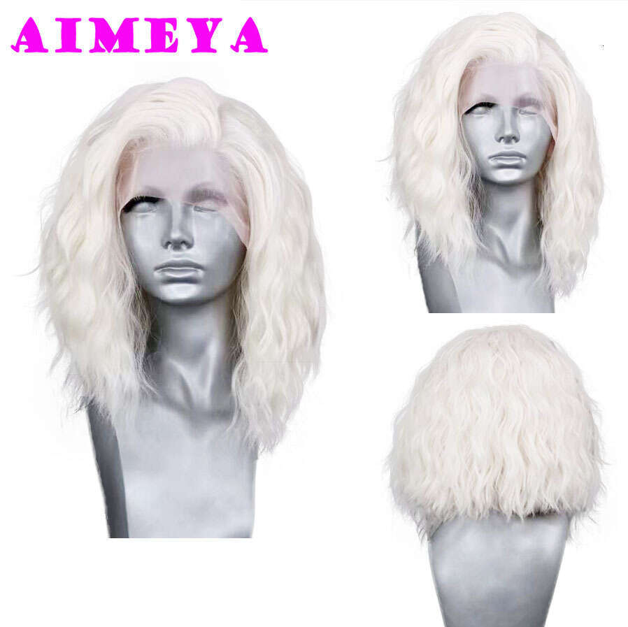 AIMEYA Platinum Blonde Short Bob Wig Loose Curly Lace Front Wigs For Women Free Part Heat Resistant Natural Haire Cosplay