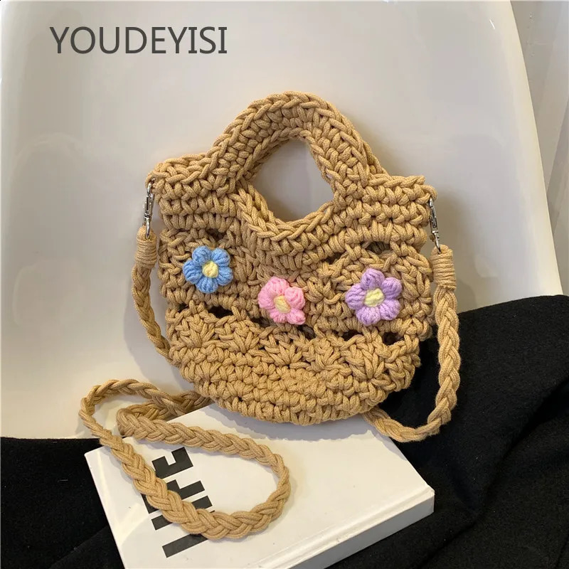 YOUDEYISI Summer Womens Bag Cute Forest Flower Portable Messenger Cotton Rope Hook Weaving 240913