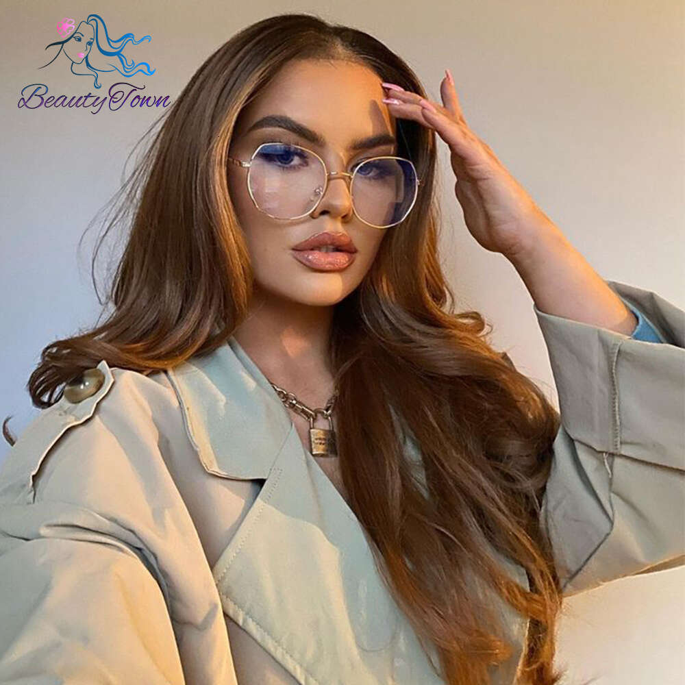 Ginger Orange Synthetic Front Highlight Copper Blonde HD Transparent Lace Frontal Body Wave Full Cosplay Daily Wig