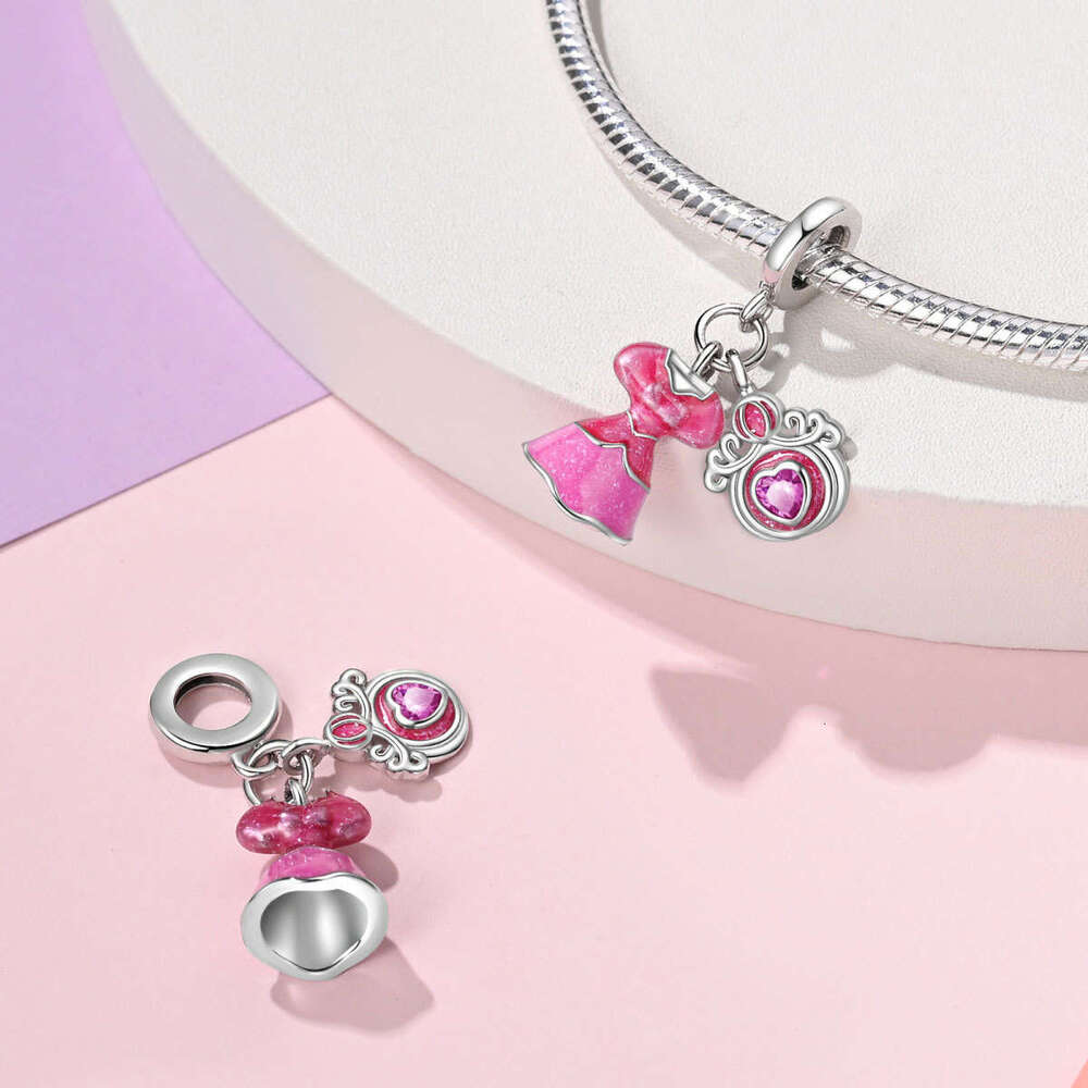 New 925 Sterling Silver Charm Barbie Pink Series Princess beads pendant Fit Charms Silver 925 Original Bracelet DIY Jewelry Making For women Gifts