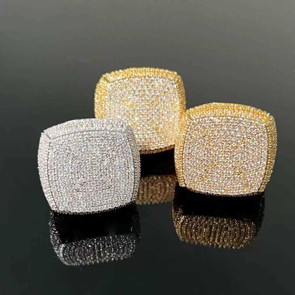 Fashion fine jewelry vvs Moissanite Ice Out Ring Men's Hip hop ring Gold plated Sterg Sier Dia