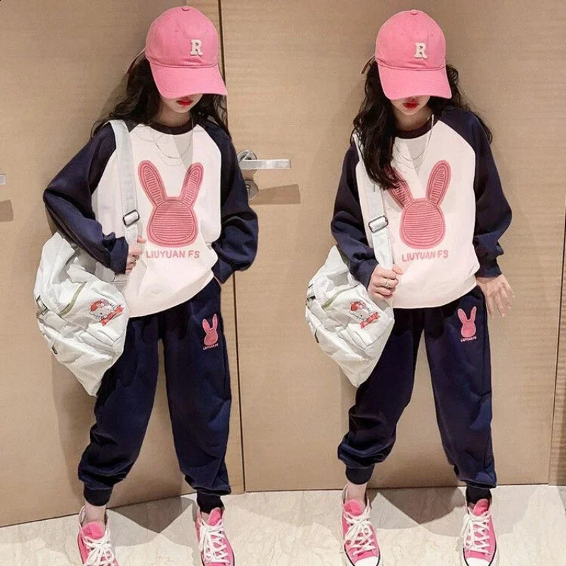 Spring Atumn Girl Comparison Cartoon HoodieSports Pants Set School Childrens Track and Field Clothing Student Jogging Set Childrens Clothing 5 7 9 11 