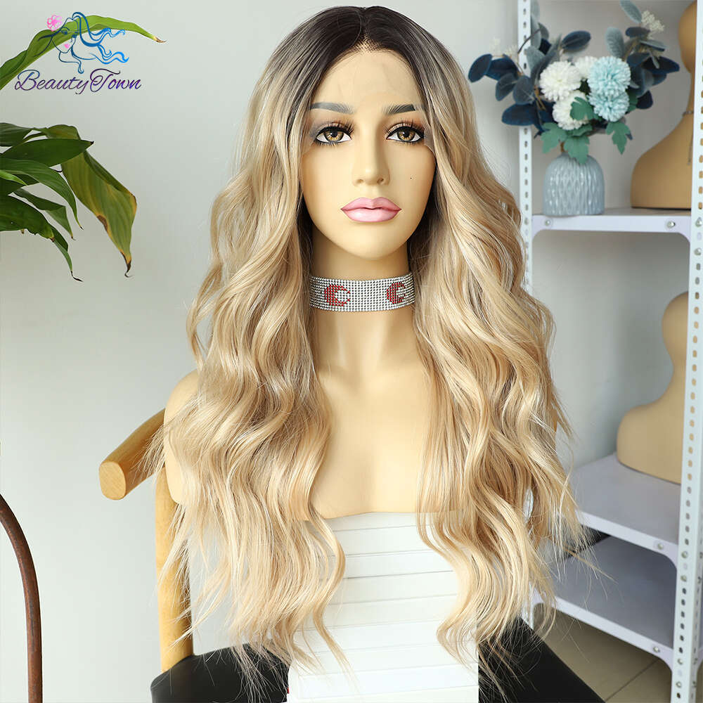 13X4 Synthetic Front 613 Honey Blonde Ombre Hd Lace Frontal Wigs For Black Women 28Inches Cosplay Daily Use Wig 180%