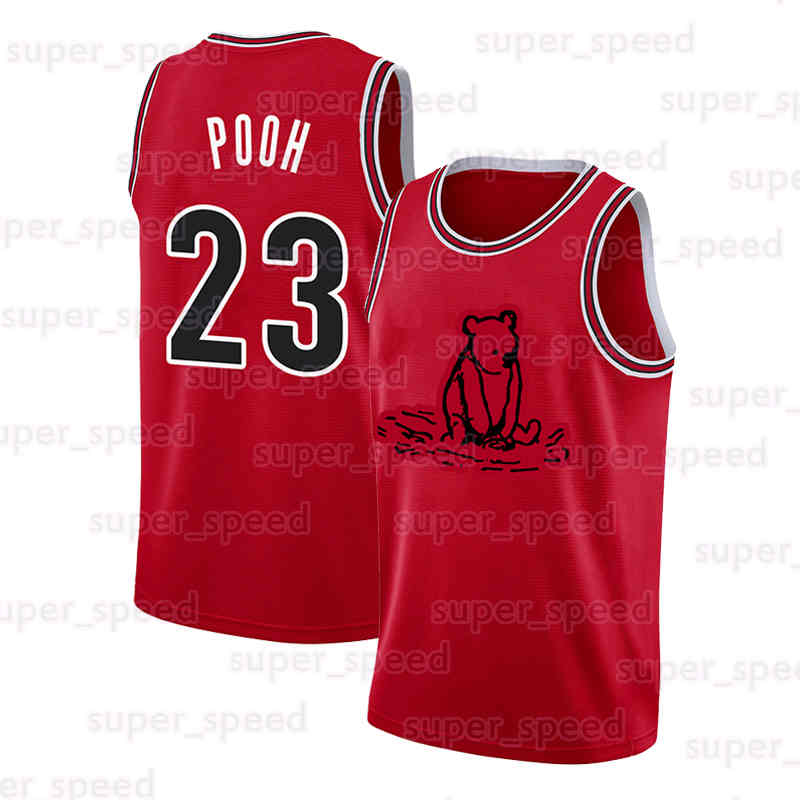23 Pooh Red Basketball Jersey Crew Neck Sweatshirt Loose Fit Stitched Daily Outfit Outdoor Design Sports Shirt For Party Mens
