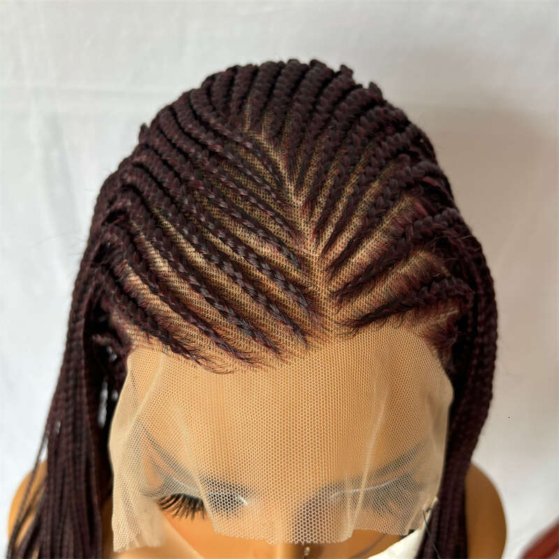 Ombre Bury 13X6 Frontal Braids Synthetic 99J Color Cornrow Braided Lace Front Glueless Wine Red Braiding Wig