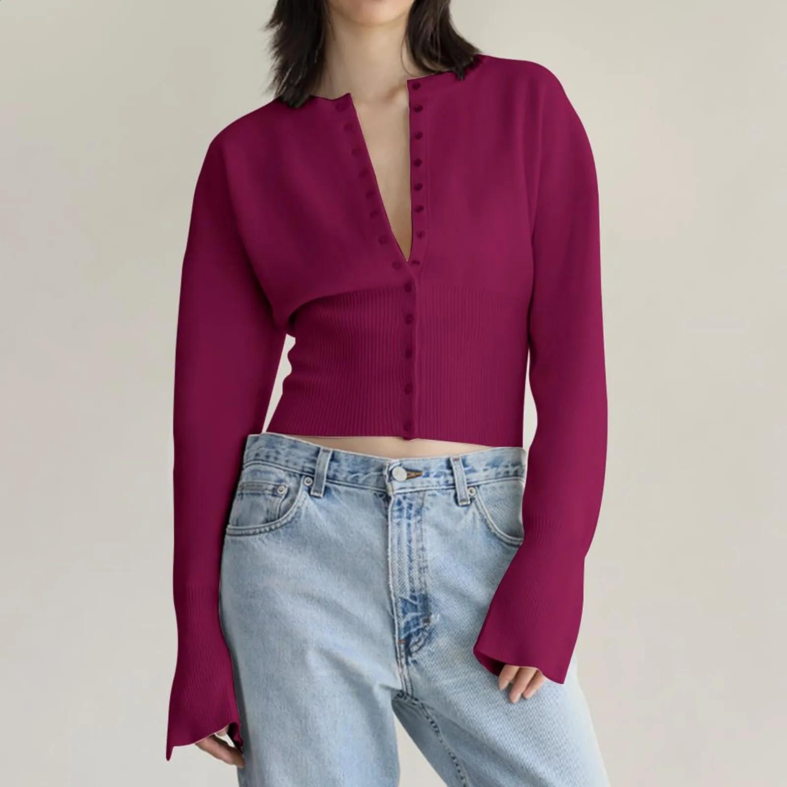 Casual Y2 K button down sweater for womens staff lightweight neck knitted cardigan wool autumn and winter jacket 240912