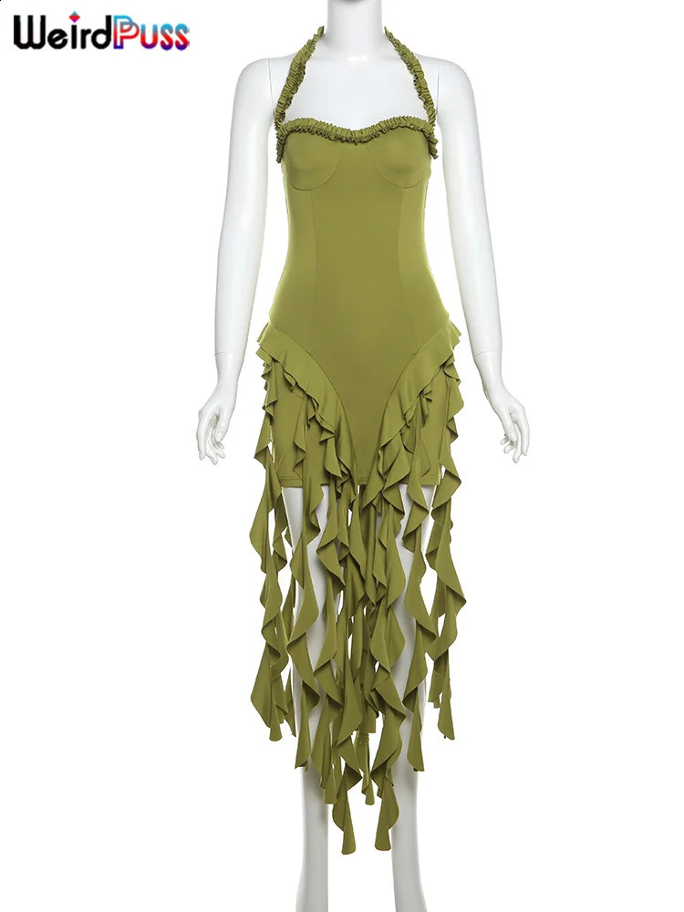 Strange cat fashion irregular tassel hem dress womens backless party summer sexy birthday split midnight club body 240913