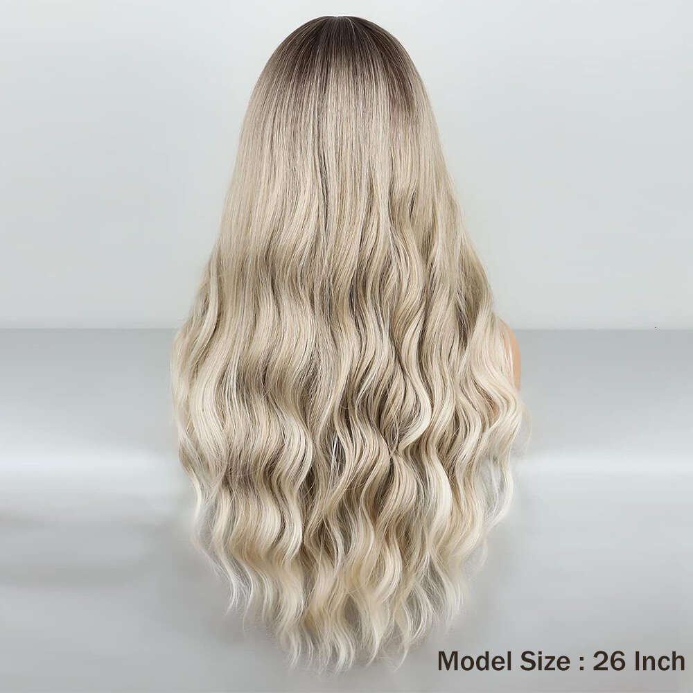 Ash Blonde Ombre Synthetic Front Wigs Highlight Natural Wave Glueless Lace For Women Daily Party Heat Resistant Wig