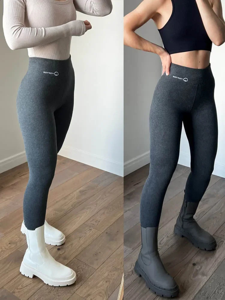 Womens long legs with wool cotton leggings winter stretch black gray thick warm velvet womens 240914