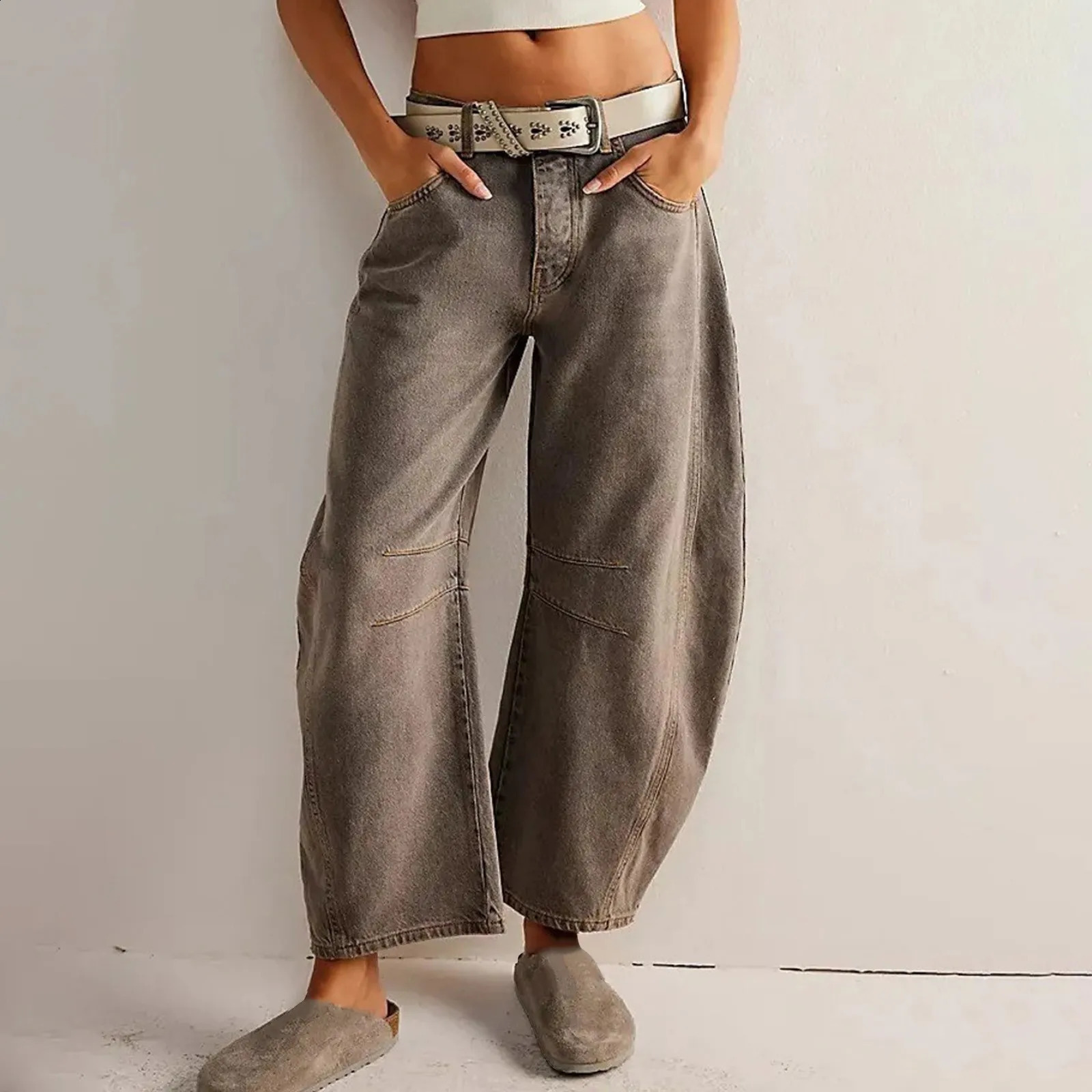 Loose Wide Leg Jeans Solid Color MidRise Barrel Denim Pants Spring Fall Casual Trousers Streetwear Punk Trendy Long 240904