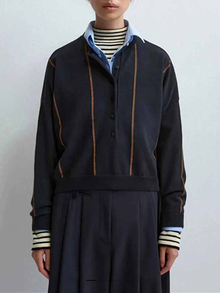 Women Wool Blend Vertical Stripes Sweater ONeck Long Sleeve Early Autumn Lady Elegant Fashion Knit Cardigan 240904