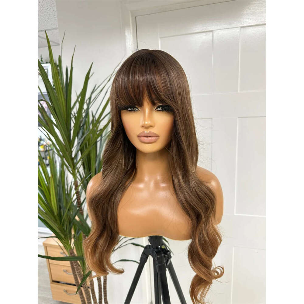 Wave Chocolate Brown Synthetic HD Front Wig Loose Wavy Long Hair With Bangs Fiber Lace Wigs For Women Daily Use