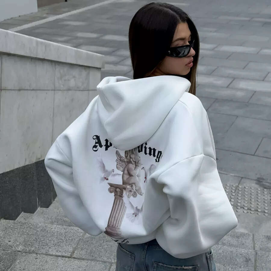 Back printed hooded autumn fashion, personality, loose zipper sweatshirt jacket for women, sweet and spicy style