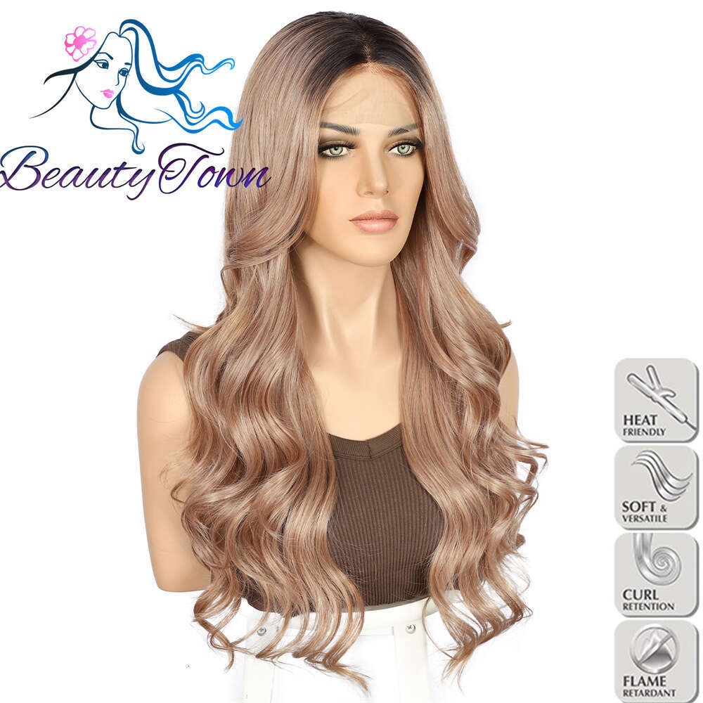 2023 Beautytown Synthetic Front Lolita Rose Gold Color Soft Transparent Lace Hair Wigs For Women Daily Wear Wig