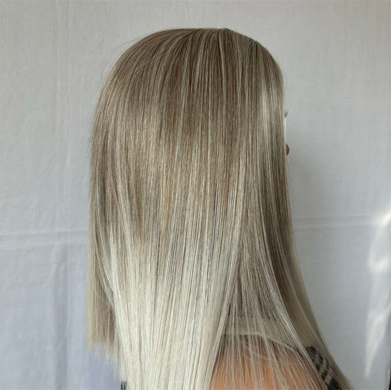14 Inch Brown Highlight Short Straight Synthetic Dark Roots For Women Daily Use Ombre Ash Blonde Wig Pre Plucked Hair Wigs
