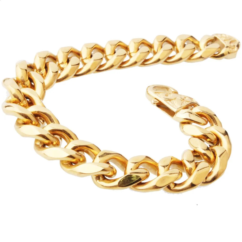 Hip Hop Gold Tone 316L Stainless Steel Mens Chain Bracelet Womens Motorcycle Charm Link 240912