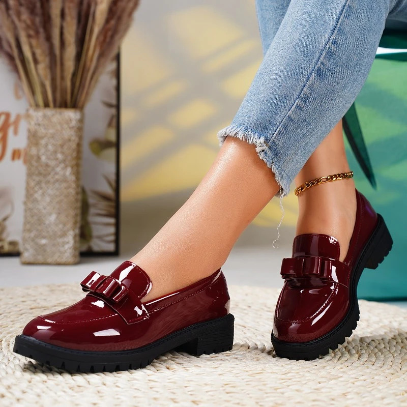 2024 Womens Summer Fashion Round Toe Retro Solid Color Loafers PU Leather Daily Leisure Banquet Dress High Heels 240914