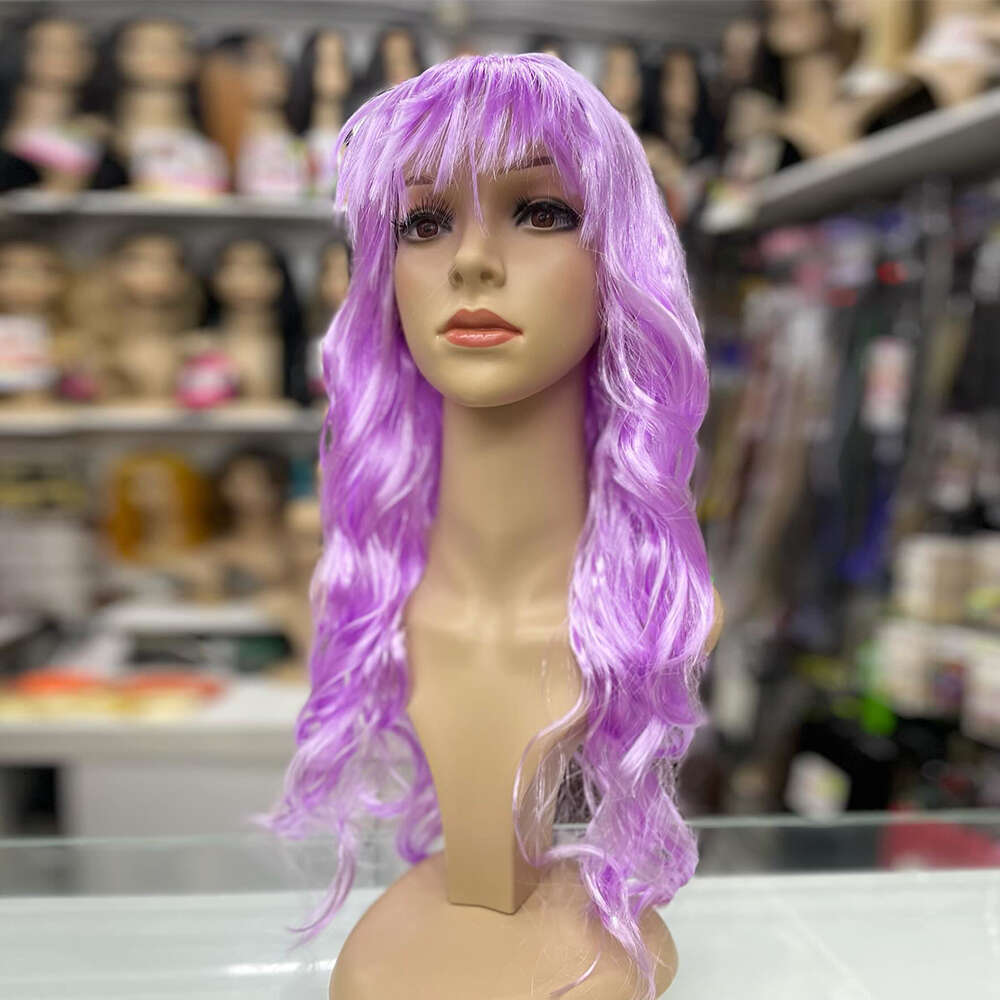 Platinum Icy Blonde Synthetic With Bangs Hine Made Red Blue 99J Wavy Hair Wigs For Women Heat Resistant Fiber Cosplay Wig