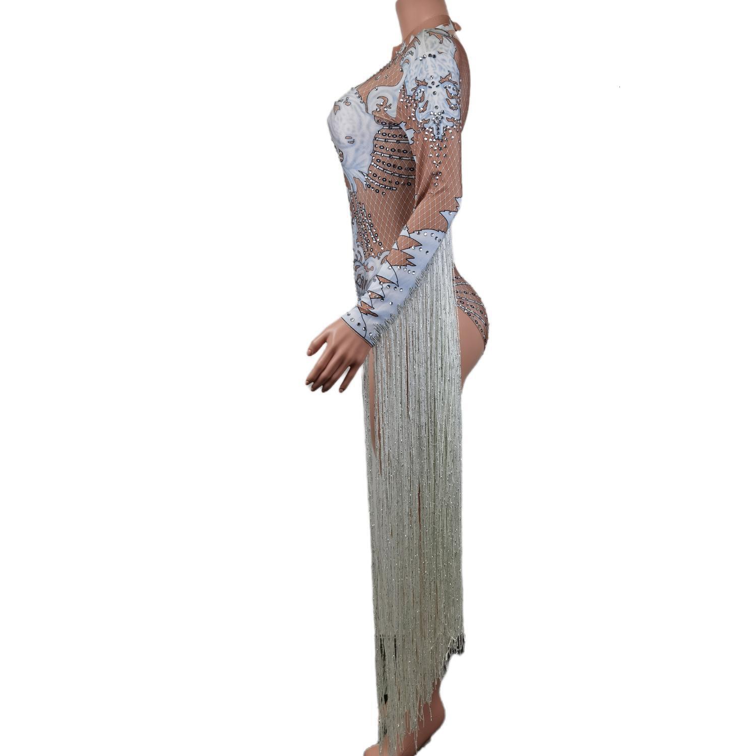 New Designer Print Rhie Tassel Rompers Ladies Short Jumpsuit Slim Fit Show Dance Leotard Women Stage Performance Bodysuits