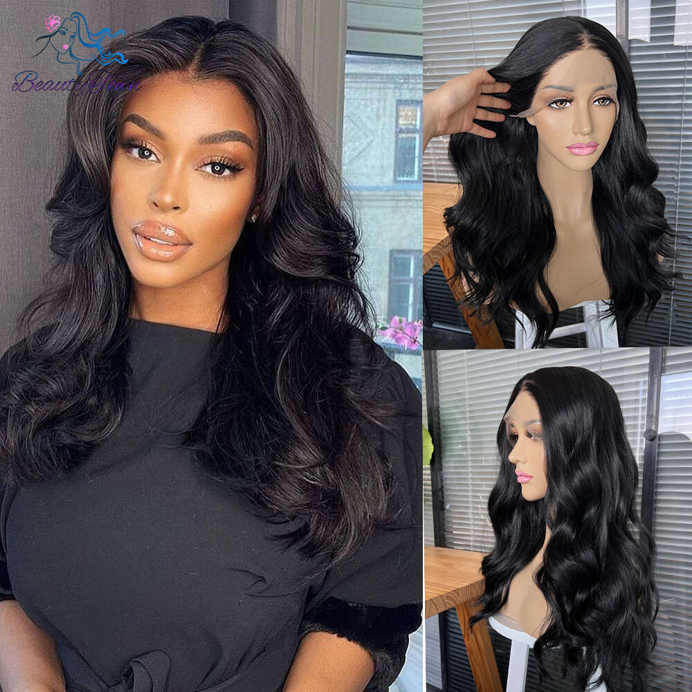 Highlight Wavy Synthetic Wigs For Women Brown Black Short Bob Body Wave Transparent Lace Front Wig