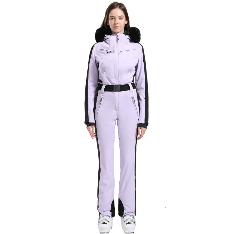 Winter Jumpsuit Women, One Piece Ski Suit, Waterproof, Windproof, Thicken Thermal With Waistband, Hooded For Sport Snowboard