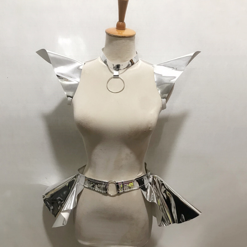 Fluorescence Yellow Laser Flying Shoulder Pads Skirt Women Performance Jazz Dance Clothing Bar Nightclub DJ G Dancer Costume