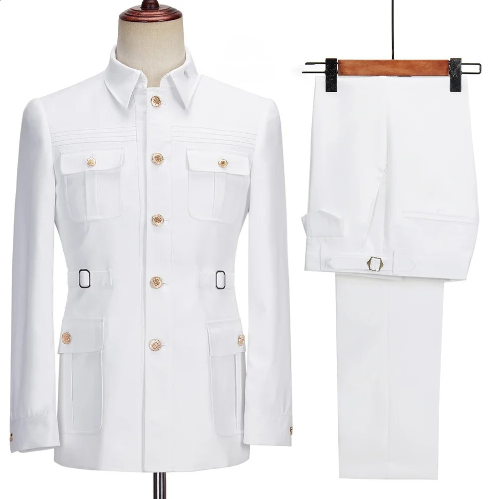 Fashion Men Suits High Quality Stand Collar Single Breasted Male Casual Daily Wedding Two Piece Blazer Pants Set 240914