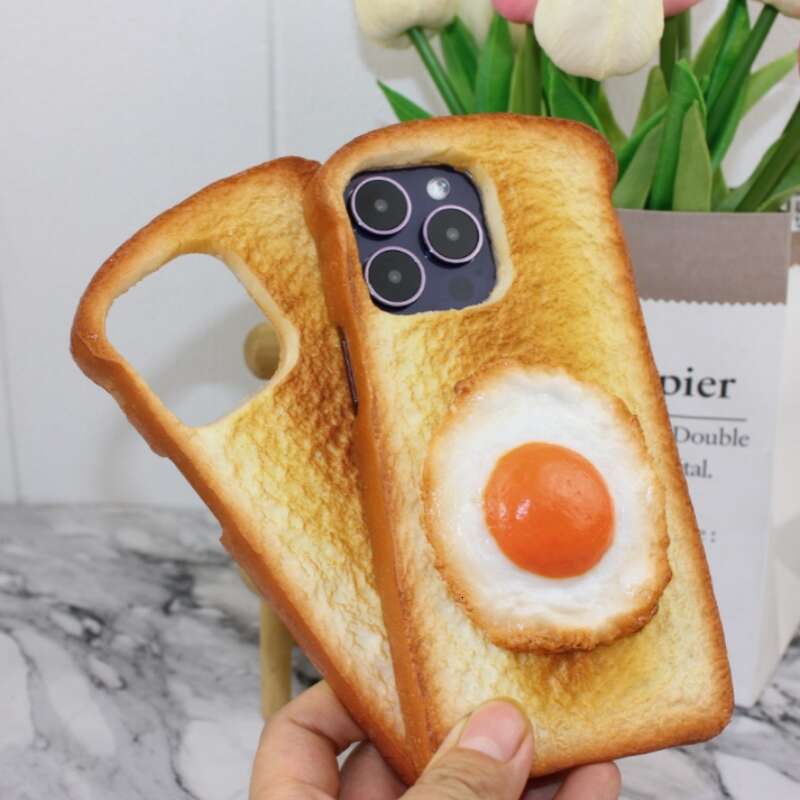 3D Toast Bread Phone For iPhone 14Pro MAX Case 15 14 13Pro 12 11 Funny Cute Creative Butter Fried egg Protection Soft Cover