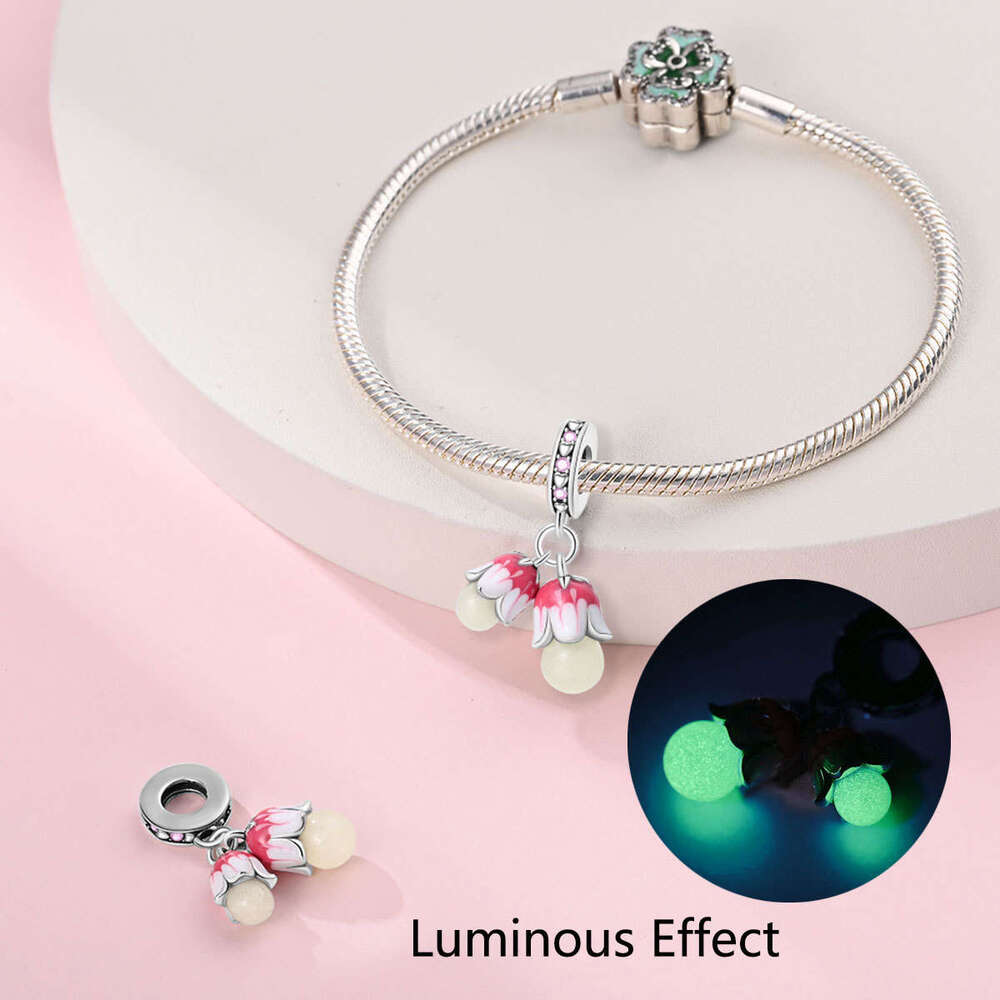 925 Sterling silver Charms firefly lily of the valley luminous pendant beads Fit Original Bracelet Necklaces DIY for women