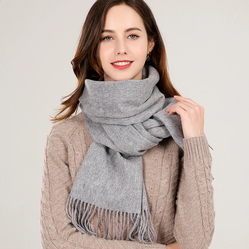 Winter 100% Real Wool Scarf Women Shawls Camel Cashmere Scarf Bufandas Solid Pashmina Thicken Warm Foulard Femme 240909