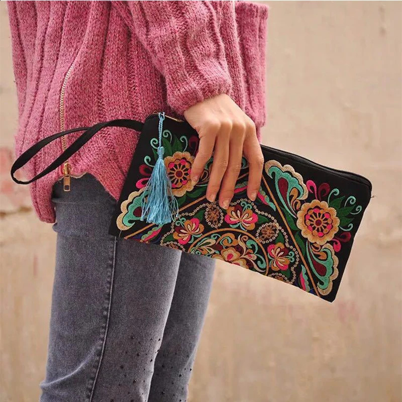 n Flowers Clutches Pouch Fashion Women Wallet Wrist Handbag Lady Vintage Envelope Phone Purse Card Holders Pocket 240914