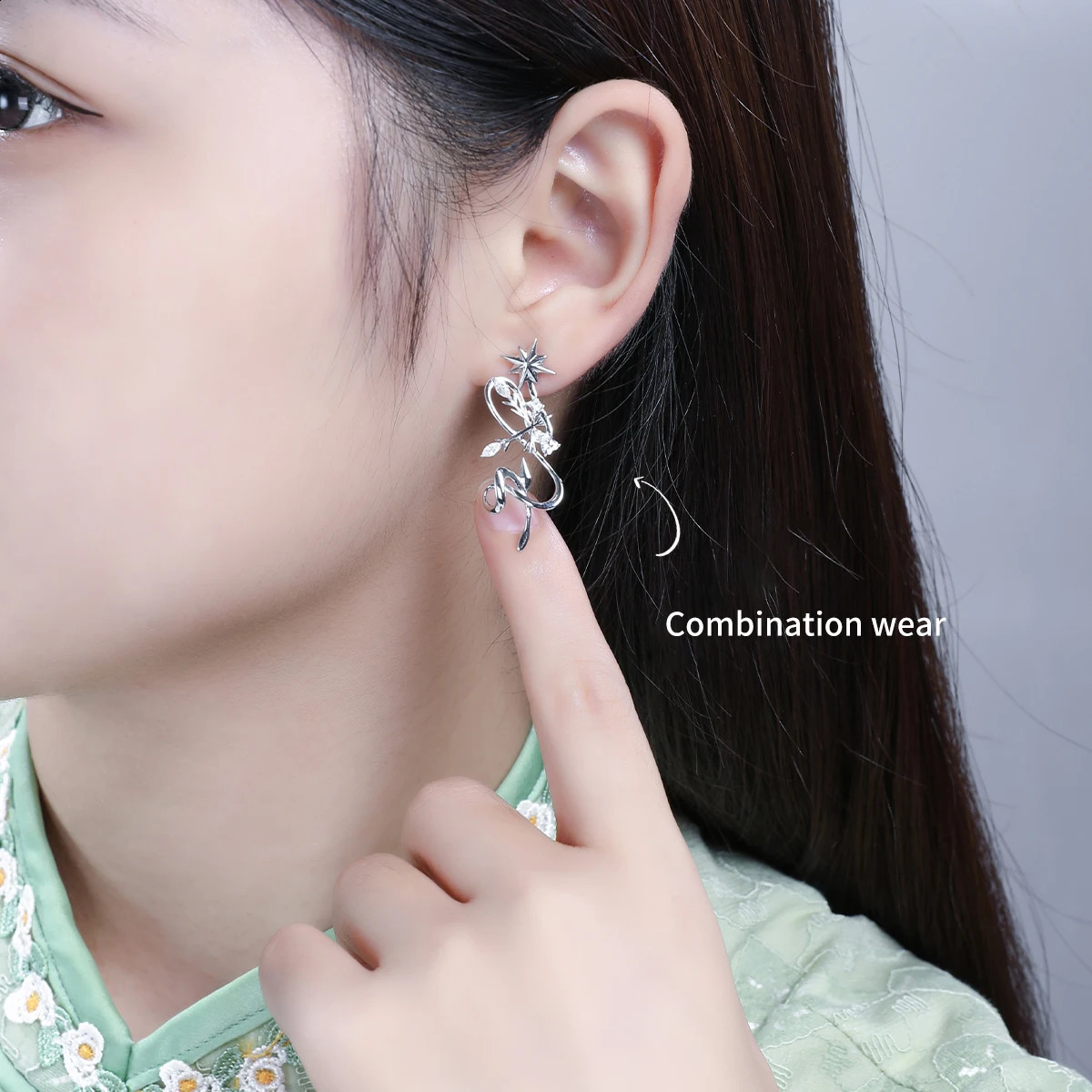 HAIKE S925 Sterling Silver Earrings Original Snowy Star Earpin A Two Wear Exquisite Fashion Elegant Girl 2024 Woman 240914