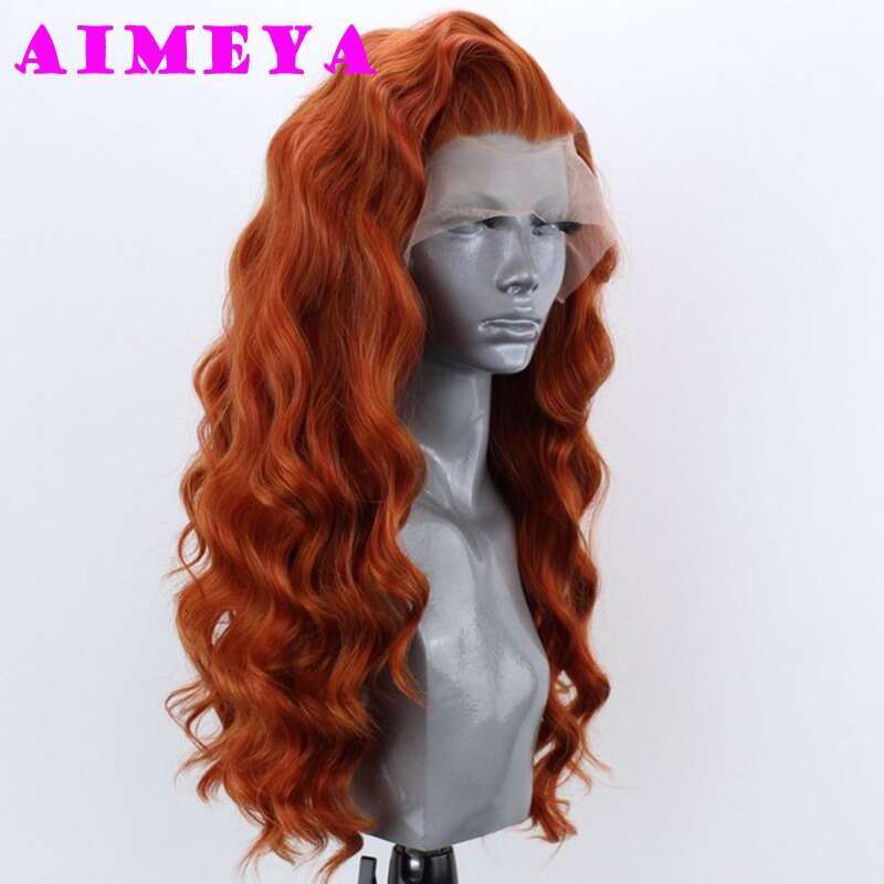 AIMEYA Ginger Orange Long Body Wave Synthetic Front Natural Haire Heat Resistant Daily Wear Cosplay Lace Wig