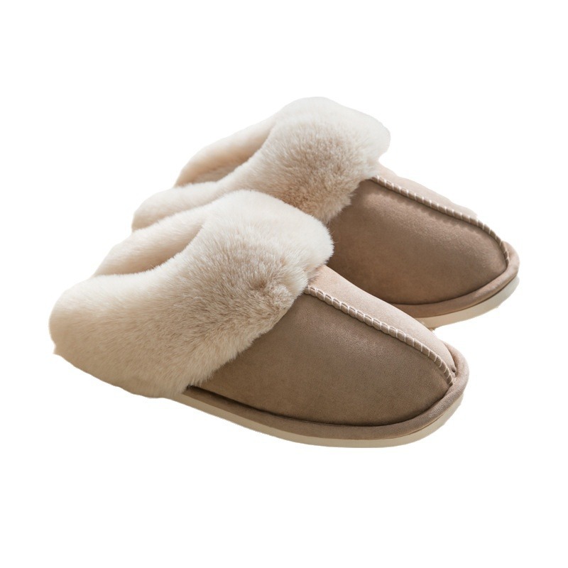 Suede cotton slippers for warm home in autumn and winter thick soled woolen slippers