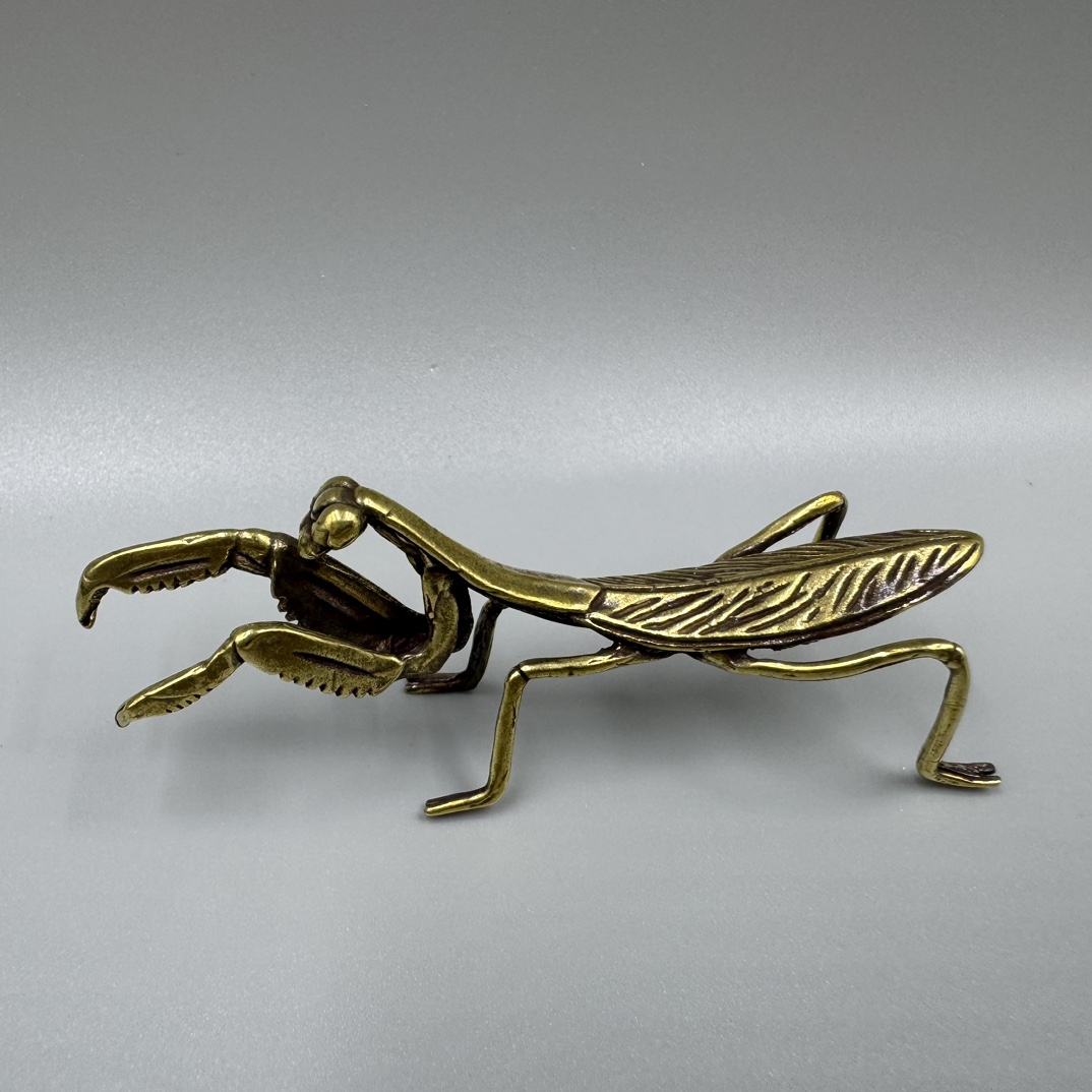 Collectible Mantis Decorative Statue Solid Copper Handwork Antique Brass Mantis Figurine Statue Animal Figurines Toys Home Desktop Decoration