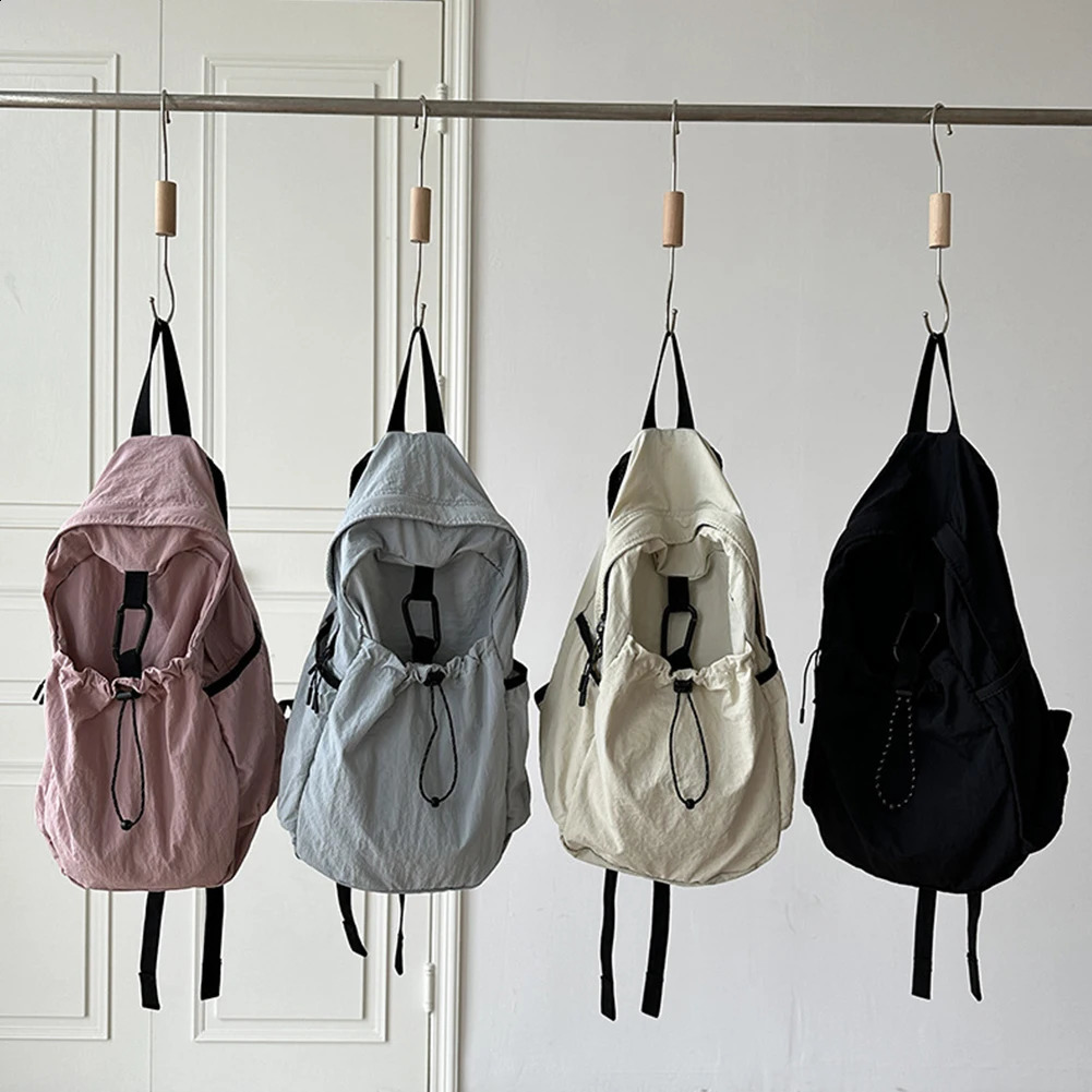 Drawstring Backpacks for Women Aesthetic Nylon Fabric Backpacks Student Womens Travel Bags Korean Style Casual Fashion 240912