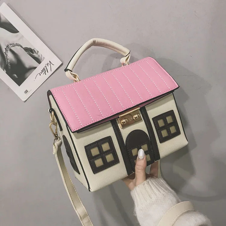 Personalized home shape leather womens handbag fashion creative messenger cross body bag shoulder bag Bolsa Fesmall Na 240912