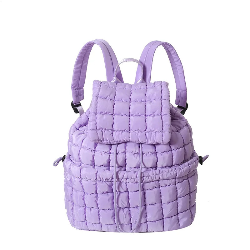 Korean Style Simple Trendy Lightweight Down Puff Backpack Large Capacity Communicating Fluffy Checked 240912