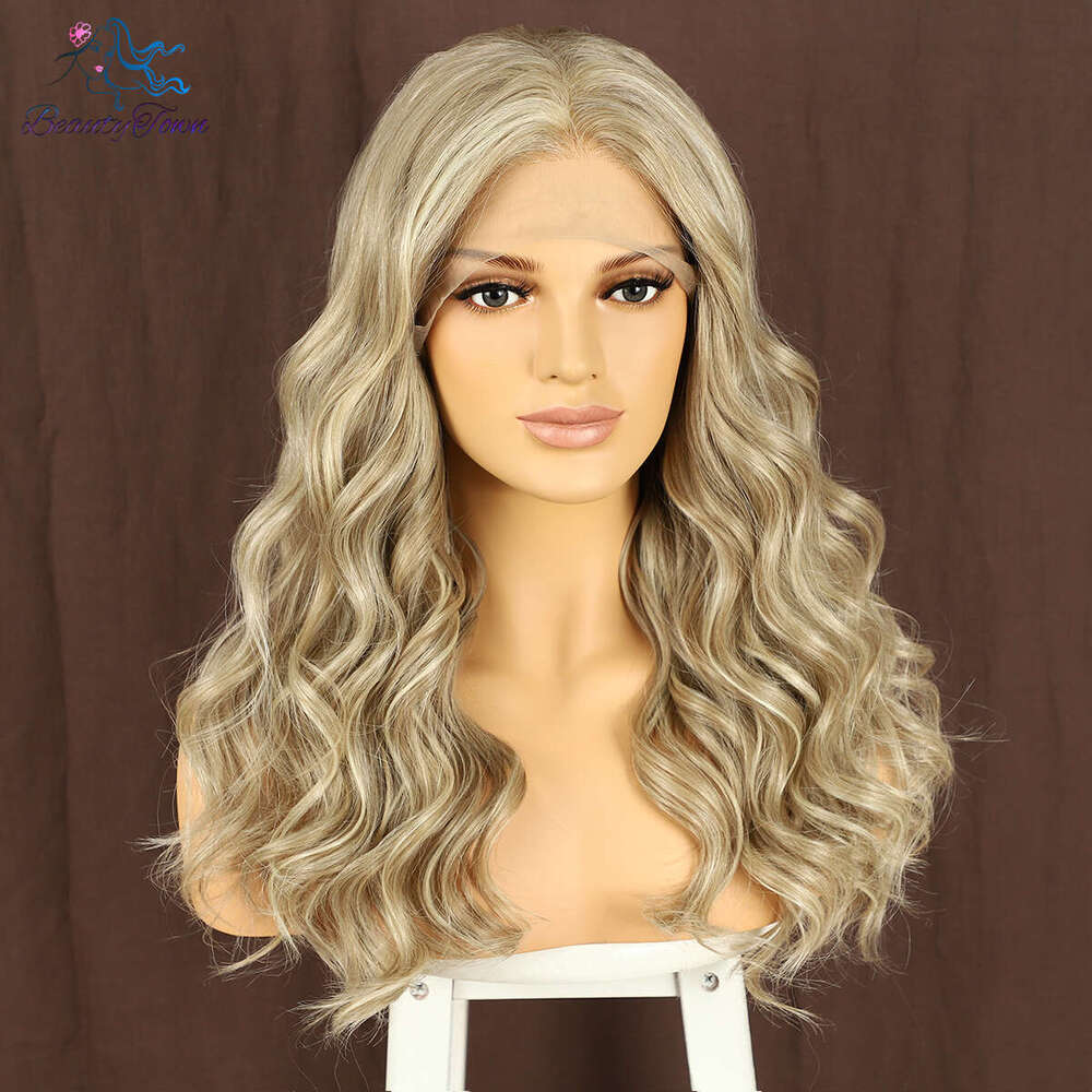 Honey Blonde Ombre Colored Synthetic Front Highlight HD Transparent Lace Frontal Wavy Body Wave Full Cosplay Wig