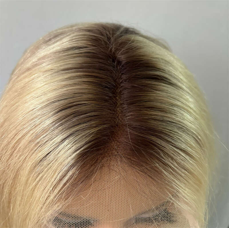 Ombre Ash Blonde Highlight Colored Synthetic 13X4 Front Wigs For Women Short Straight Bob Hair Lace Frontal Wig